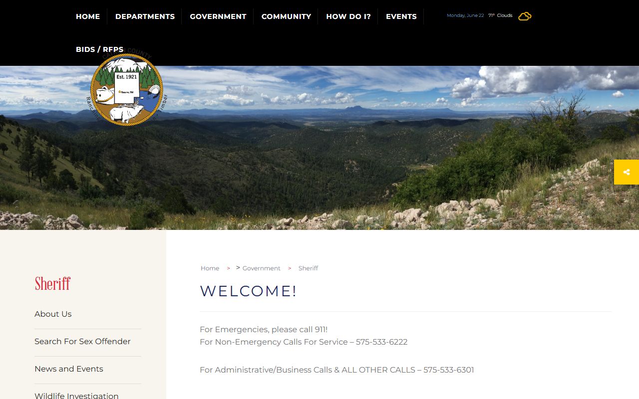Catron County sheriff inmate population contact page