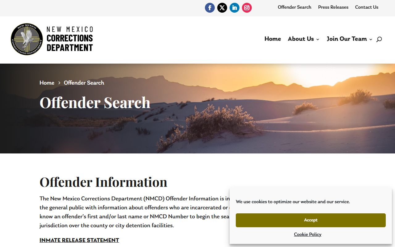New Mexico Corrections Department offender search for Catron County sentenced inmates